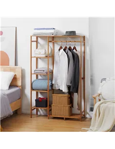 HOMCOM Bamboo Clothes Rack for Bedroom Garment Rack with 6-Tier Storage Shelf Hanging Rod Clothes Rail for Living Room Entryway 2