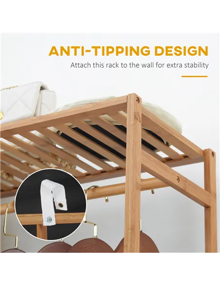 HOMCOM Bamboo Clothes Rack for Bedroom Garment Rack with 6-Tier Storage Shelf Hanging Rod Clothes Rail for Living Room Entryway