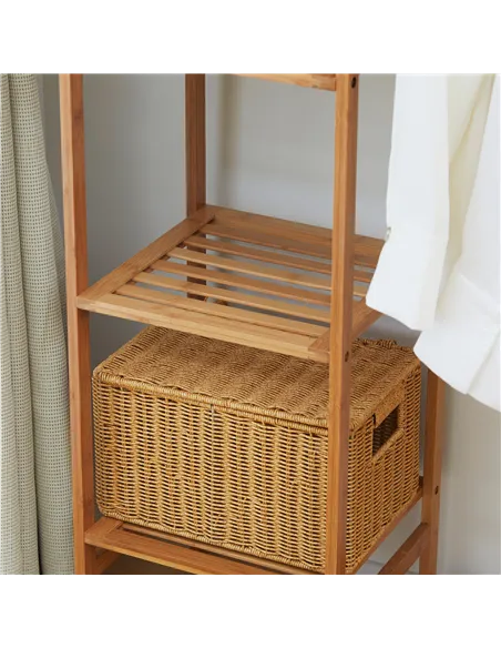 HOMCOM Bamboo Clothes Rack for Bedroom Garment Rack with 6-Tier Storage Shelf Hanging Rod Clothes Rail for Living Room Entryway