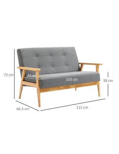 HOMCOM 2 Seater Sofa Modern Linen Fabric Upholstery Tufted Couch with Rubberwood Legs for Living Room and Kitchen, Dark Grey
