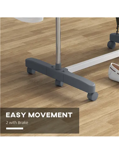 HOMCOM Three-Shelf Collapsing Clothes Horse, With Side Arms and Wheels - Grey