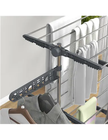 HOMCOM Three-Shelf Collapsing Clothes Horse, With Side Arms and Wheels - Grey