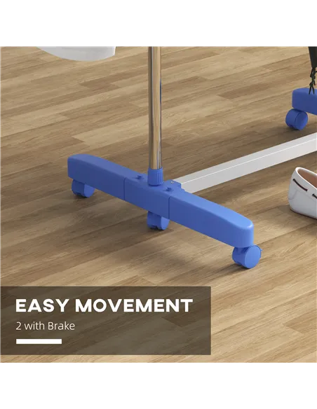 HOMCOM Three-Shelf Collapsing Clothes Horse, With Side Arms and Wheels - Blue