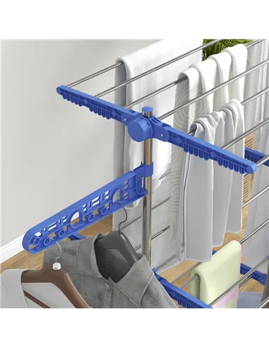 HOMCOM Three-Shelf Collapsing Clothes Horse, With Side Arms and Wheels - Blue