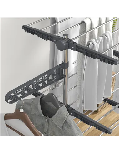 HOMCOM Four-Shelf Collapsing Clothes Horse, With Side Arms and Wheels - Grey