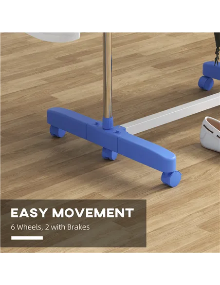 HOMCOM Four-Shelf Collapsing Clothes Horse, With Side Arms and Wheels - Blue