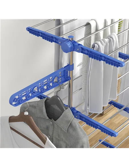 HOMCOM Four-Shelf Collapsing Clothes Horse, With Side Arms and Wheels - Blue