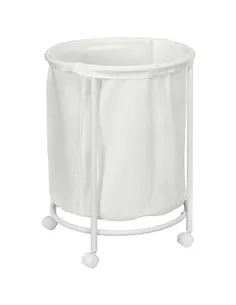 HOMCOM 100L Steel Frame Laundry Bin, with Wheels - White