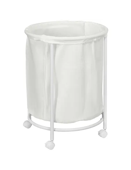 HOMCOM 100L Steel Frame Laundry Bin, with Wheels - White