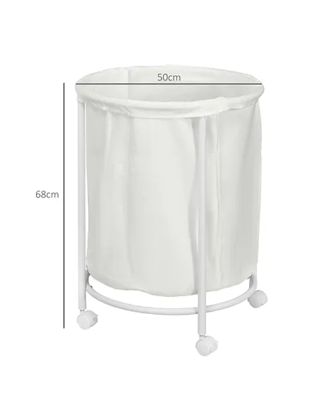 HOMCOM 100L Steel Frame Laundry Bin, with Wheels - White