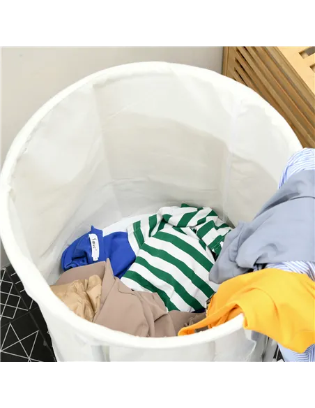 HOMCOM 100L Steel Frame Laundry Bin, with Wheels - White