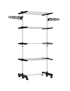HOMCOM Four-Shelf Collapsing Clothes Horse, With Side Arms and Wheels - Black