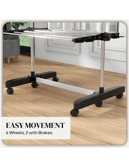 HOMCOM Four-Shelf Collapsing Clothes Horse, With Side Arms and Wheels - Black