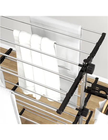 HOMCOM Four-Shelf Collapsing Clothes Horse, With Side Arms and Wheels - Black
