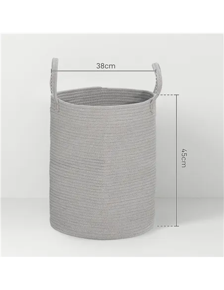 HOMCOM 36L Cotton Rope Laundry Basket, with Handles - Grey