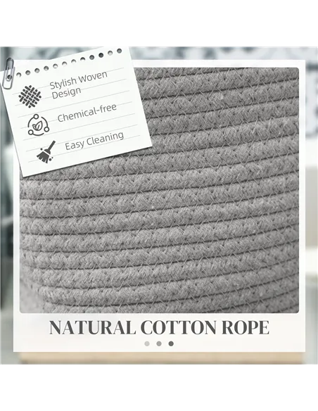 HOMCOM 36L Cotton Rope Laundry Basket, with Handles - Grey