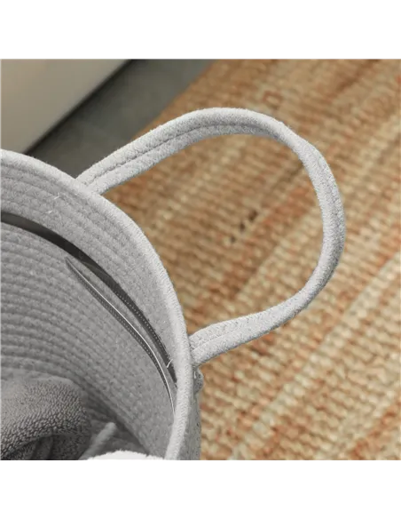 HOMCOM 36L Cotton Rope Laundry Basket, with Handles - Grey