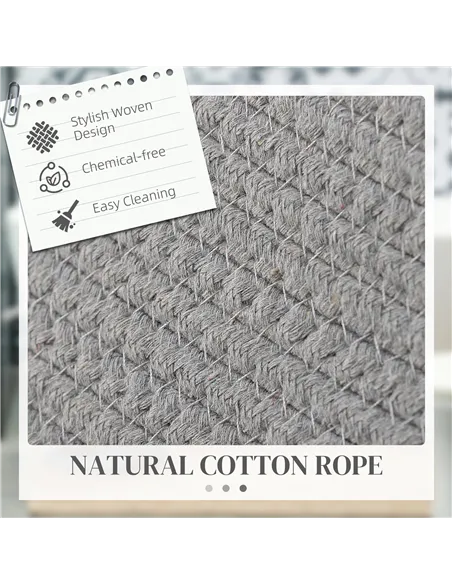 HOMCOM 88L Cotton Rope Laundry Basket, with Handles - Grey