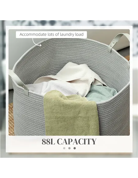 HOMCOM 88L Cotton Rope Laundry Basket, with Handles - Grey