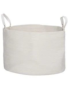 HOMCOM 88L Cotton Rope Laundry Basket, with Handles - Cream White