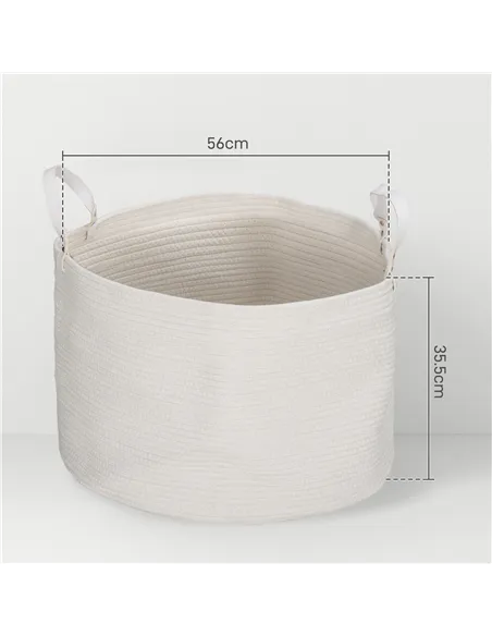 HOMCOM 88L Cotton Rope Laundry Basket, with Handles - Cream White