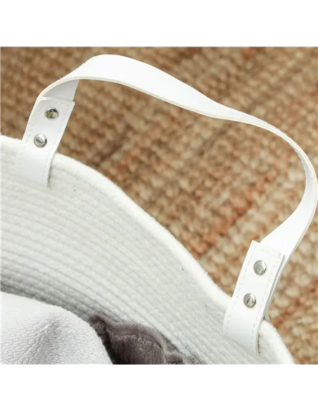 HOMCOM 88L Cotton Rope Laundry Basket, with Handles - Cream White