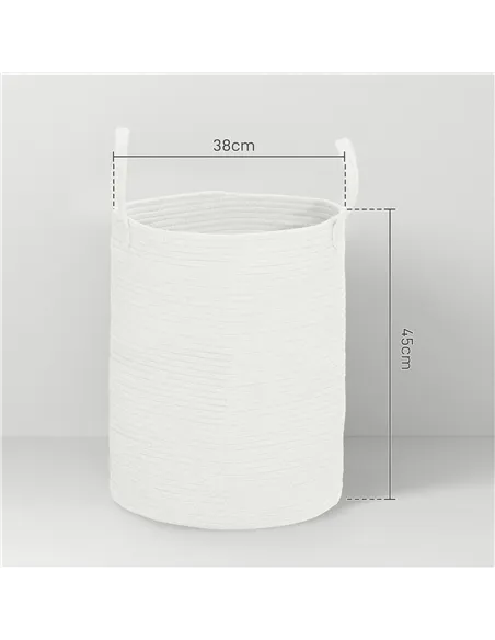 HOMCOM 36L Cotton Rope Laundry Basket, with Handles - Cream White