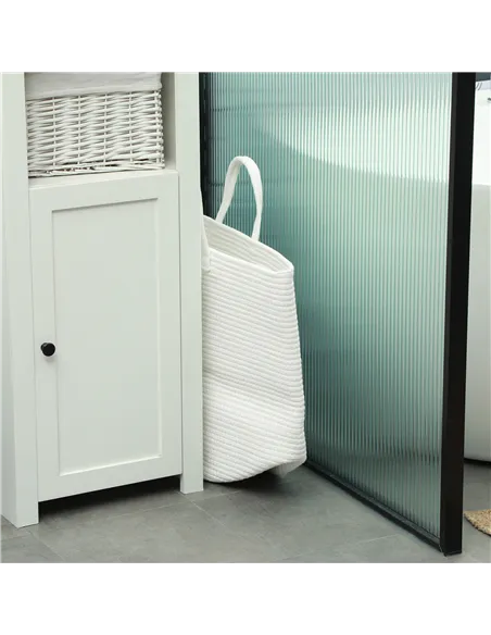 HOMCOM 36L Cotton Rope Laundry Basket, with Handles - Cream White