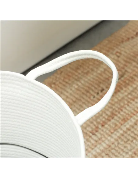 HOMCOM 36L Cotton Rope Laundry Basket, with Handles - Cream White