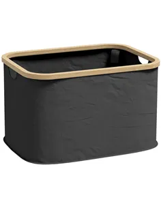 HOMCOM 36L Foldable Laundry Basket, with Bamboo Top - Black