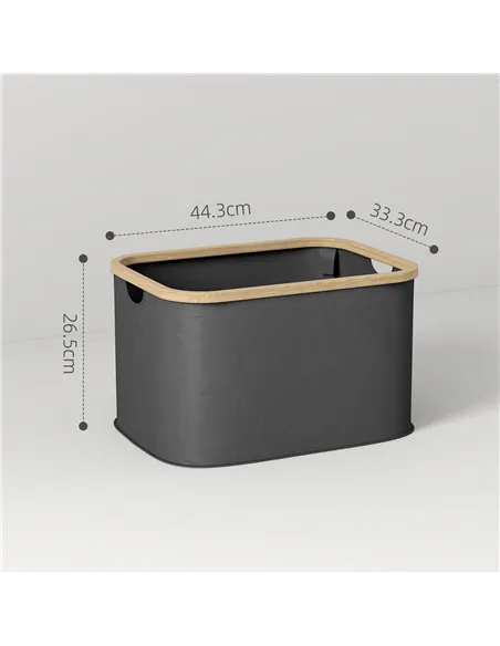 HOMCOM 36L Foldable Laundry Basket, with Bamboo Top - Black