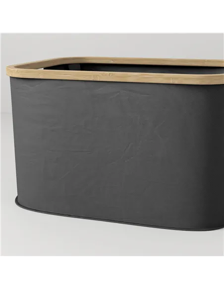 HOMCOM 36L Foldable Laundry Basket, with Bamboo Top - Black