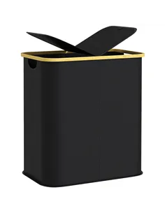 HOMCOM Double Laundry Basket With Lid, 80L Collapsible Laundry Hamper with Groove Handles, Washing Basket for Bathroom, Bedroom,