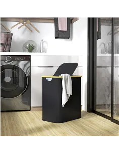 HOMCOM Double Laundry Basket With Lid, 80L Collapsible Laundry Hamper with Groove Handles, Washing Basket for Bathroom, Bedroom, 2
