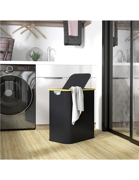 HOMCOM Double Laundry Basket With Lid, 80L Collapsible Laundry Hamper with Groove Handles, Washing Basket for Bathroom, Bedroom,