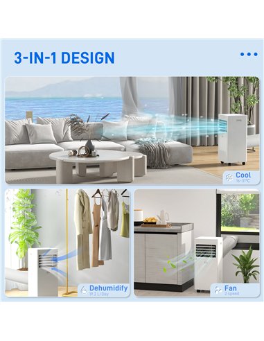 HOMCOM 7000 BTU Air Conditioning Unit, 3-in-1 Portable Air Conditioner, Dehumidifier, Cooling Fan with 2 Speeds, 24H Timer, Remo