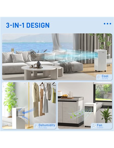 HOMCOM 7000 BTU Air Conditioning Unit, 3-in-1 Portable Air Conditioner, Dehumidifier, Cooling Fan with 2 Speeds, 24H Timer, Remo