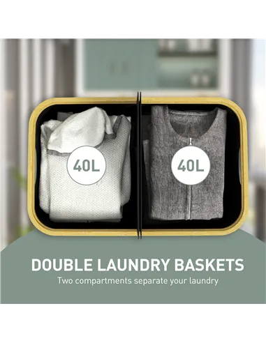 HOMCOM Double Laundry Basket With Lid, 80L Collapsible Laundry Hamper with Groove Handles, Washing Basket for Bathroom, Bedroom,