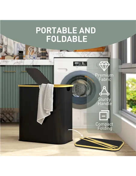 HOMCOM Double Laundry Basket With Lid, 80L Collapsible Laundry Hamper with Groove Handles, Washing Basket for Bathroom, Bedroom,