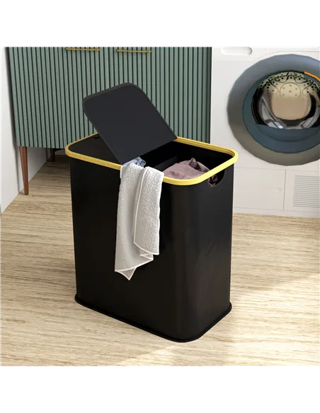 HOMCOM Double Laundry Basket With Lid, 80L Collapsible Laundry Hamper with Groove Handles, Washing Basket for Bathroom, Bedroom,