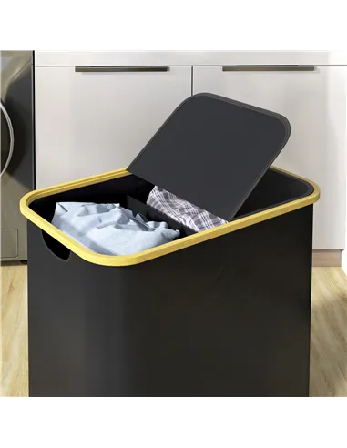 HOMCOM Double Laundry Basket With Lid, 80L Collapsible Laundry Hamper with Groove Handles, Washing Basket for Bathroom, Bedroom,