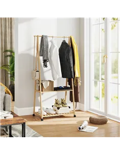 HOMCOM Bamboo Clothes Rack, with Shelves and Hooks - Natural Finish 2