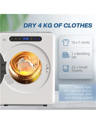 HOMCOM 4kg Compact 40-60℃  Tumble Dryer - White