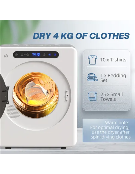 HOMCOM 4kg Compact 40-60℃  Tumble Dryer - White
