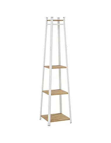 HOMCOM Compact Freestanding Coat Rack -  White/Oak