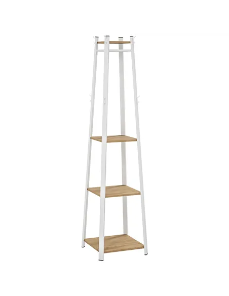 HOMCOM Compact Freestanding Coat Rack -  White/Oak