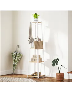 HOMCOM Compact Freestanding Coat Rack -  White/Oak 2