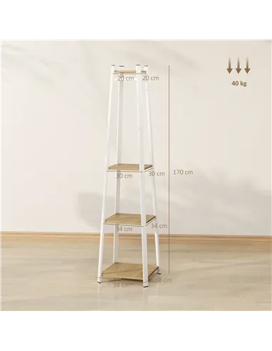 HOMCOM Compact Freestanding Coat Rack -  White/Oak