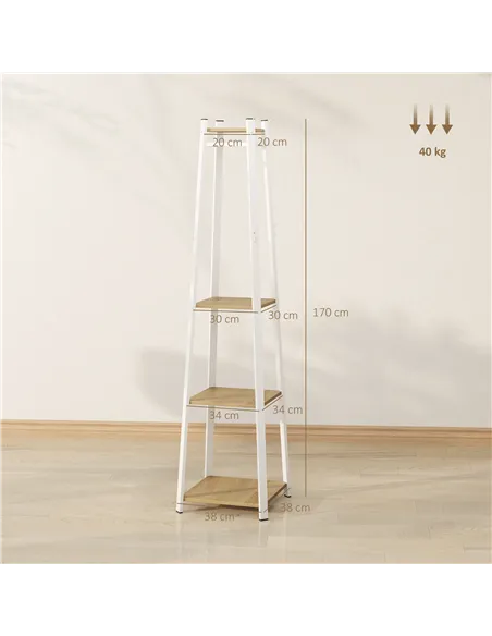 HOMCOM Compact Freestanding Coat Rack -  White/Oak