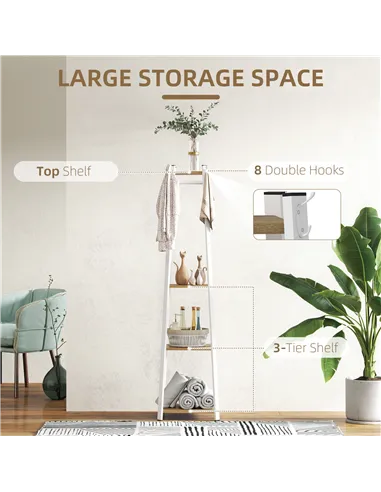 HOMCOM Compact Freestanding Coat Rack -  White/Oak